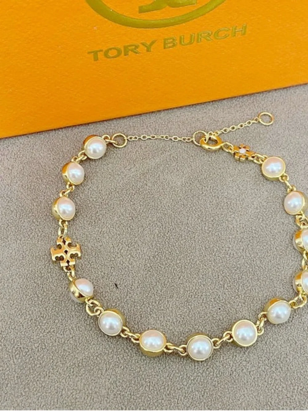 Tory Burch Gold Pearl Link Bracelet